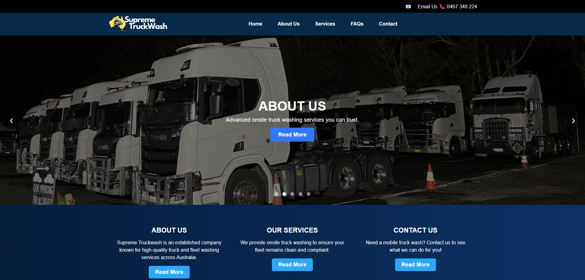 Supreme Truckwash fast-loading website - commercial vehicle cleaning web design